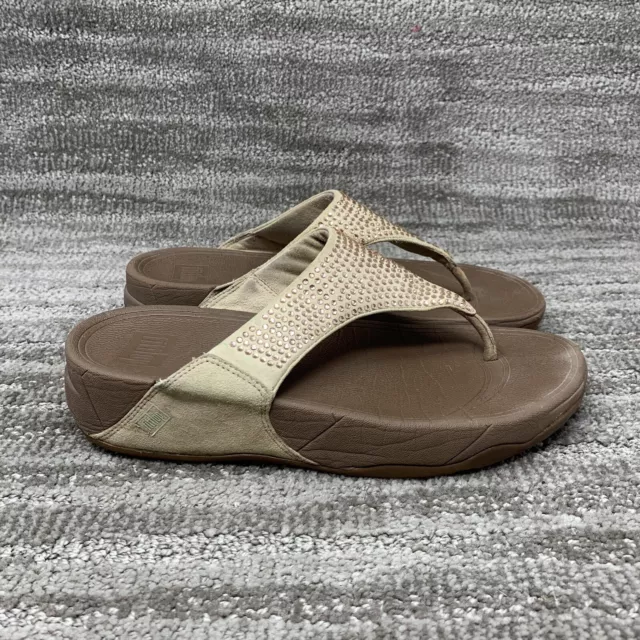Women's FitFlop Lulu Weave Thong Sandals Pale Gold Brown Shoes sz 7