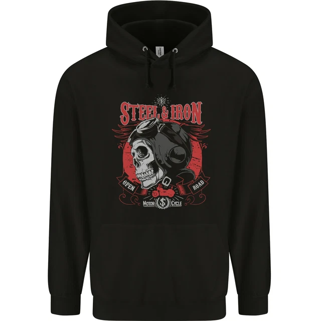 Steel & Iron Motorcyle Biker Motorbike Mens 80% Cotton Hoodie