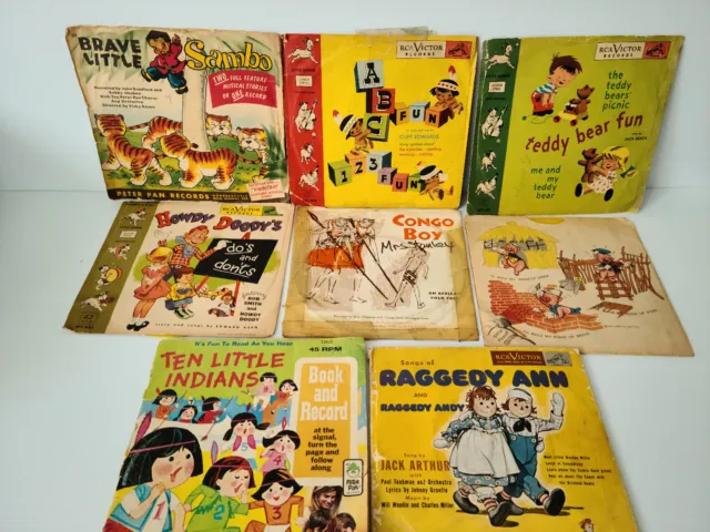 Vintage Childrens Records 45/78 Lot of 7 Howdy Doody + Raggedy Ann +Sambo +