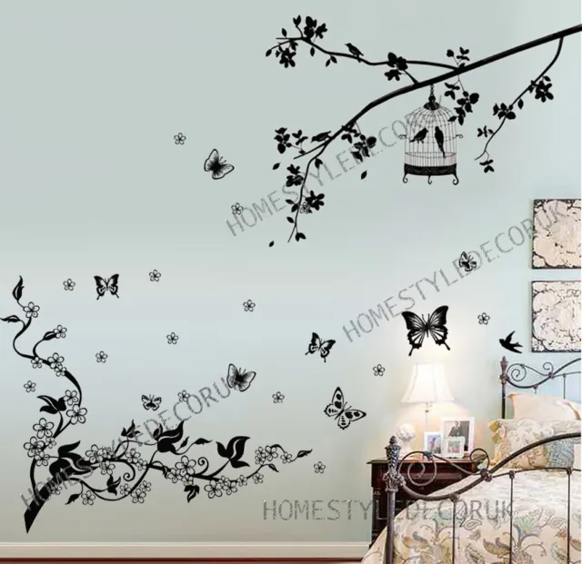 Birdcage Tree Butterflies Vines Wall Sticker Art Decal Home Decor Removable UK