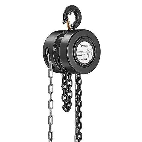 Hand Chain Hoist 1 Ton 2200 Lbs Capacity 10 Feet with 2 Heavy Duty Hooks, Man...