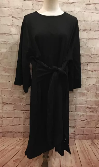 Boohoo Womens Dress US 24 Plus Kimono Sleeve Tie Waist Wrap Dress Black NEW