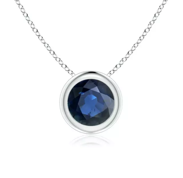 1.25 ct. Genuine Blue Sapphire Solitaire Bezel Pendant in Sterling Silver