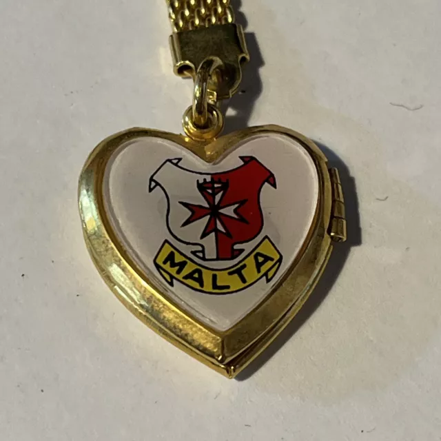 Vintage Malta Love Heart Locket Key Ring Souvenir