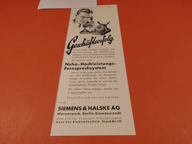 Siemens & Halske AG Berlin,Neha-Hochleistungs-Fernsprechsystem:Werbeanzeige 1934