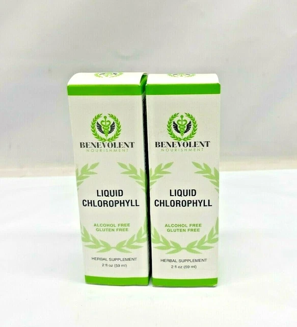 LOT OF 2 Benevolent Nourishment Liquid Chlorophyll Drops 2 oz Exp 03/