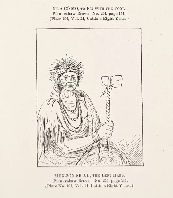1885 Piankeshaw Indian Braves Miami Tribe Engraving Catlin Native American