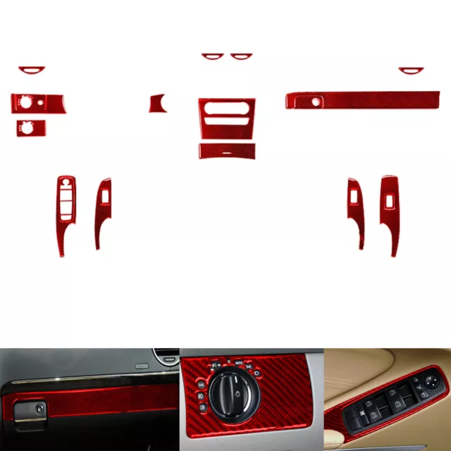 20Pcs For 06-11 Benz M-Class ML350 Red Carbon Fiber Interior Full Set Cover Trim