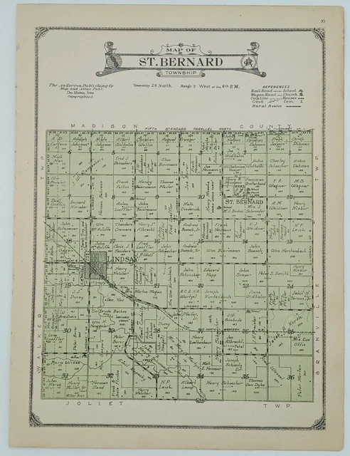 1922 St. Bernard Township Plat Map Platte County Nebraska