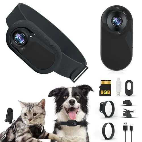 Cat Camera Collar, HD 1080P Wireless Dog Collar Camera with 8GB SD Card,