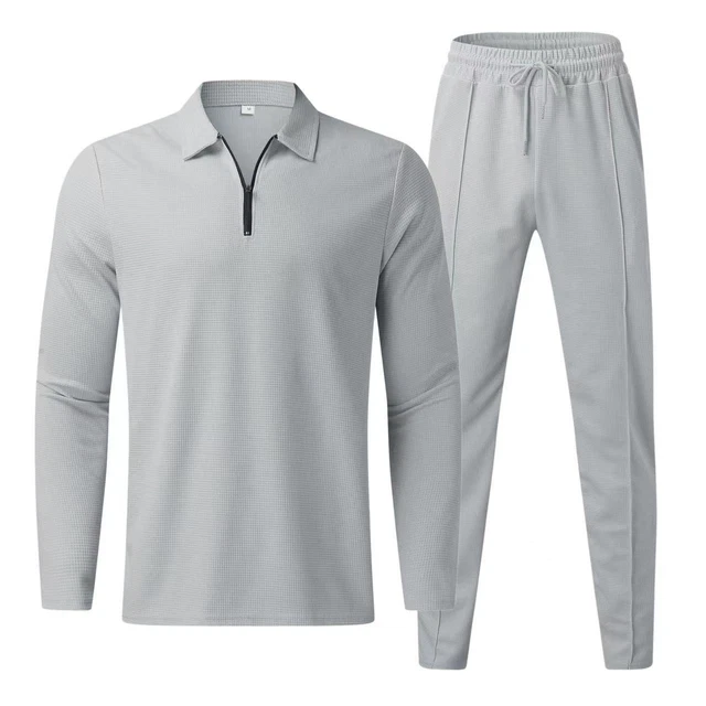 Men's Long Sleeves Trousers Two-piece Set Athleisure Solid Two-piece Casual