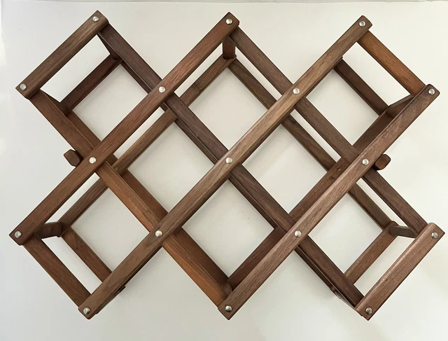 Vintage Collapsible Wooden Wine Rack Expandable Folding 8 Bottle Counter Top