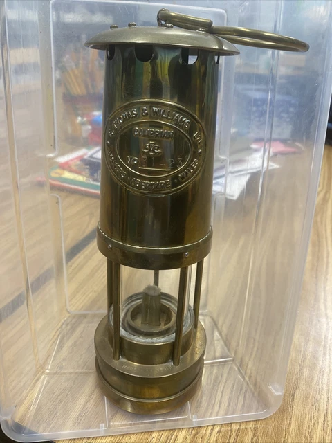 E. Thomas & Williams Miner's 10" Brass Safety Oil Lamp Vintage