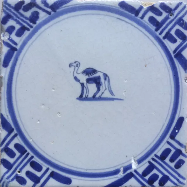 Antique Dutch Delft Tile Dromedary Wan-Li Circa 1625 - 1650