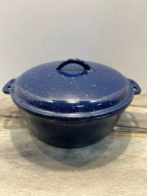 BSR, Birmingham Stove & Range?, No. 8 Blue Speckled Enamel Cast Iron Dutch Oven