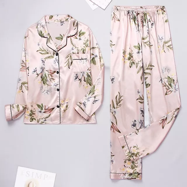Ladies Satin Silky Soft PJs Pyjamas Pajamas Jammies Set Nightwear Sleepwear 8-20