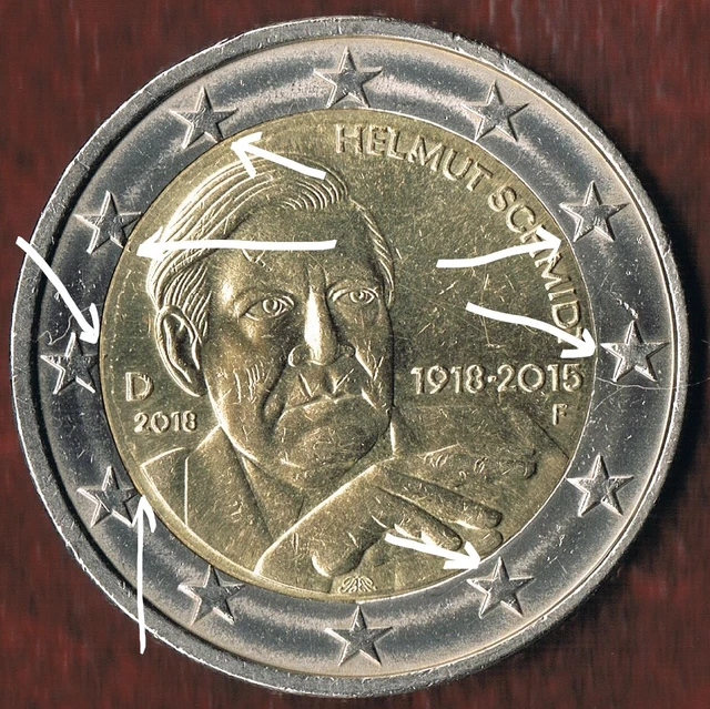 2 Euro Münze Helmut Schmidt 1918 Bis 2015 Wert BRD 2 EURO Münze Fehlprägung Sterne Gedenkmünze 2018F Helmut Schmidt