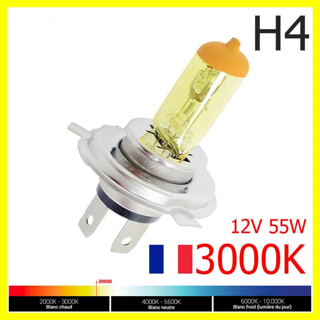 AMPOULE LAMPE HALOGENE Feu Phare XENON GAZ Jaune Yellow H4 55W 3000K