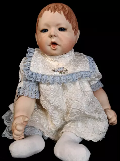 Artisin Signed 17" Doll Porcelain Toddler Baby Girl Realistic Eyes Button Joints