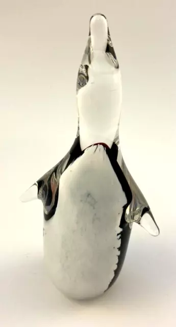 Art Glass Penguin Figurine Paperweight Black and White Tuxedo Bird 5.5"