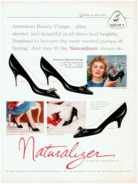 1959 Naturalizer Women's Shoes Vintage Print Ad American Beauty Pumps