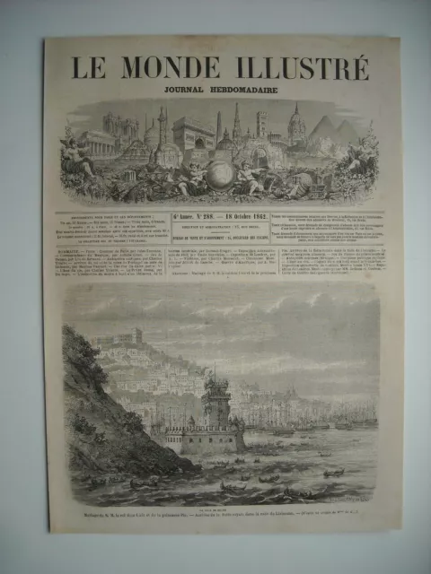Gravure 1862. Portugal. Rade De Lisbonne. Mariage Roi Dom Luiz Et Princesse Pie.