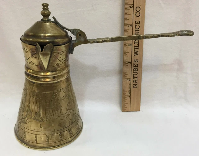 Teapot Brass Kettle Turkish Coffee Briki Egypt Egyptian Souvenir Etched Pharaoh