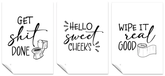 Bathroom Decor Artwork Set of 3 Funny Poster Prints & Signs Get it Done