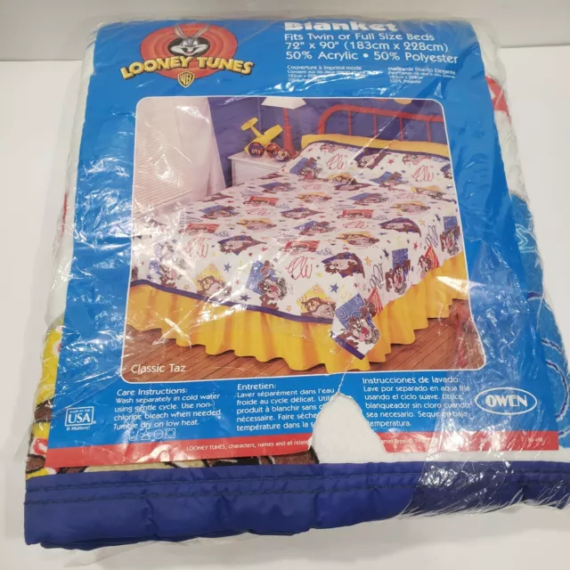 VTG 1998 Looney Tunes Blanket Fits Full & Twin Bed 72" x 90"  TAZ NOS READ