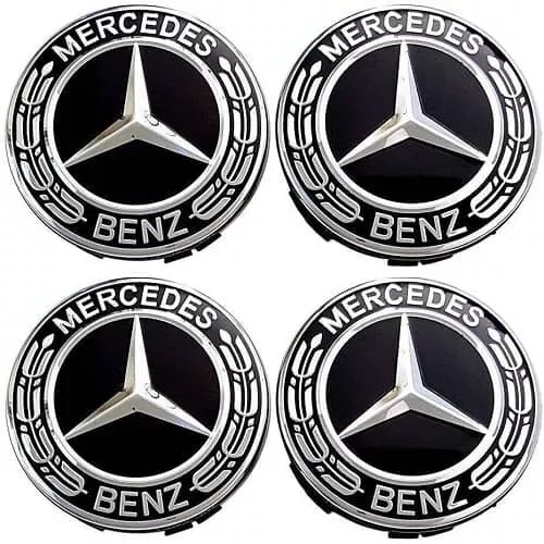 4 x TAPA LLANTAS BUJES NEGRO NEGRAS MERCEDES BENZ 75MM CENTROS DE RUEDA AMG