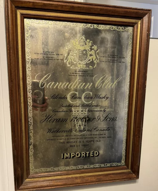 Vintage Wood Frame Canadian Club Whiskey Advertising Bar Mirror 15 3/4" by 20 3/