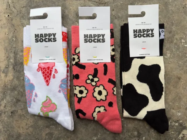 Happy Socks 3 Pair 9-11 Unisex Socks