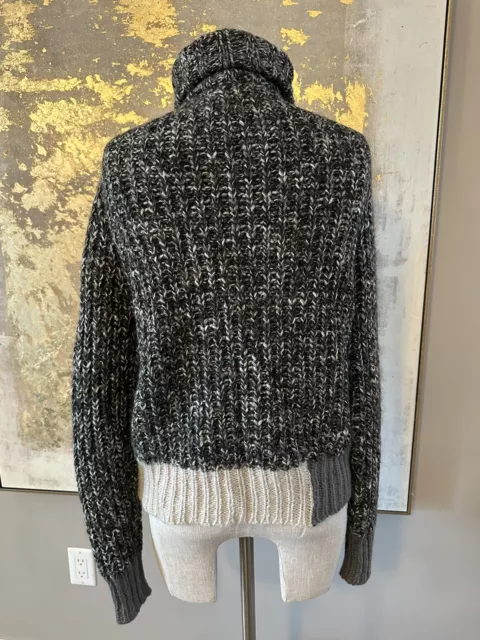ZADIG & VOLTAIRE DELUXE Knit Zip Front Cardigan Sweater Black White Melange S 2