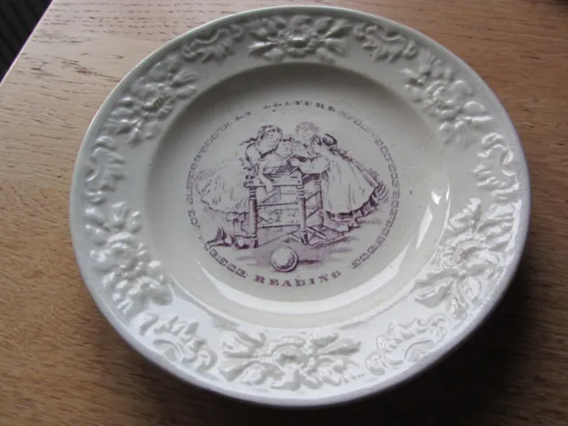 Antique 19th Century Staffordshire Childs Nursery Ware Plate le Lecture/ Reading