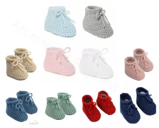 Newborn Baby Booties Knitted Bootees Pink Blue White Red Girl Boy Bow Soft Touch