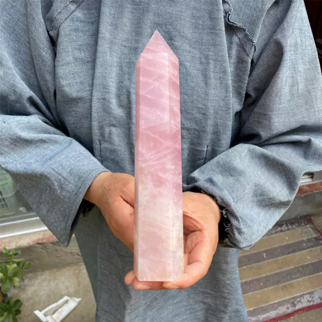 1.5LB+ Natural Pink Rose quartz obelisk crystal wand point healing CARE 2