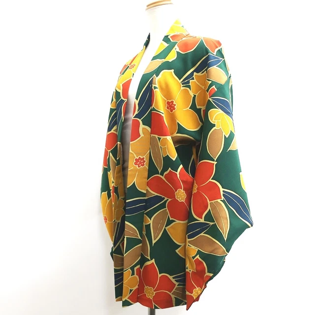 9019D1 Silk Vintage Japanese Kimono Haori Jacket Roketsu-zome Clematis