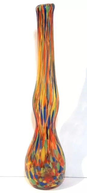 Vintage Pier 1 Studio Art Glass Bubble Drip Swirl Flower Vase 13.5" Tall Rainbow