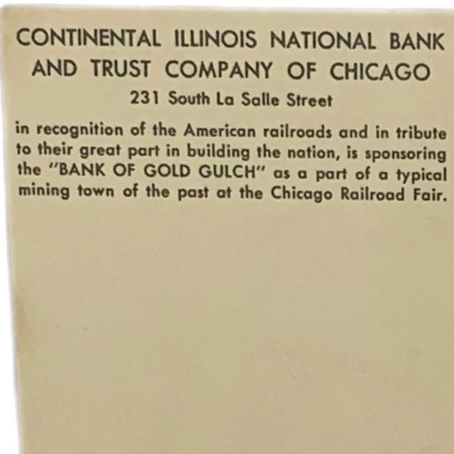 Vintage Railroad Fair Ephemera Postcard Bank Of Gold Gulch Mining Town Chicago 4