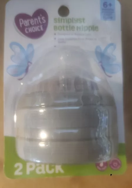 2-Pack PARENT’S CHOICE SIMPLYST BABY BOTTLE NIPPLE 6+ Months Fast Flow BPA Free