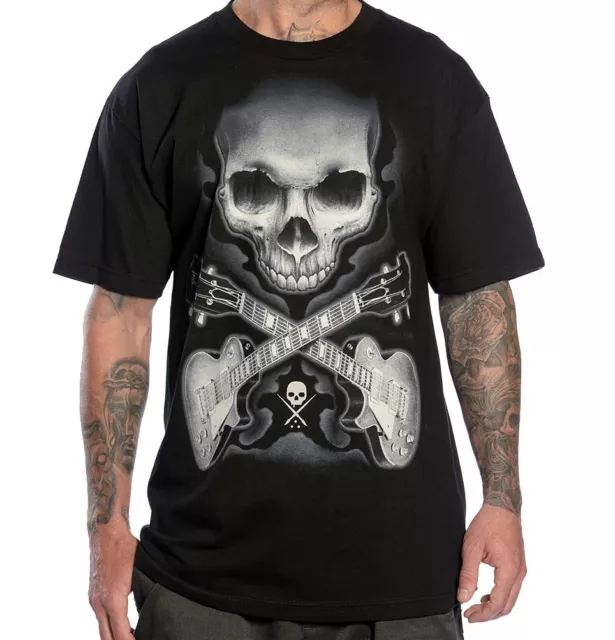 Sullen Clothing Rock Badge Skull Guitar Music Tattoo Punk Ink Blk T Shirt S-5Xl