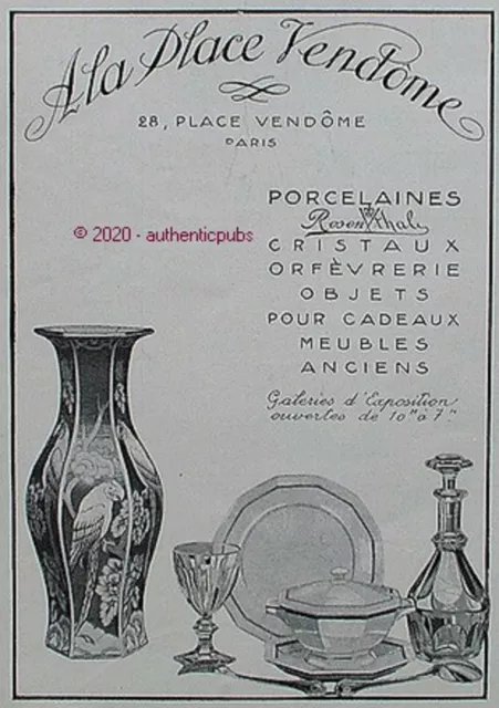 Publicite A La Place Vendome Porcelaine Cristal Orfevrerie Vase De 1925 Ad Pub