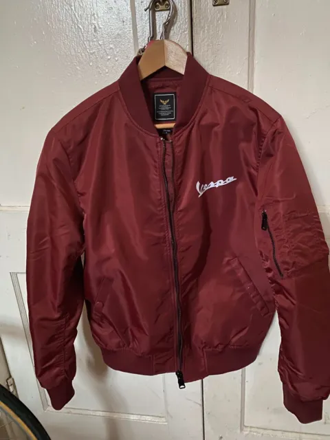 Vespa Bomber  Jacket  Large Logo On Back- Burgundy Size Large