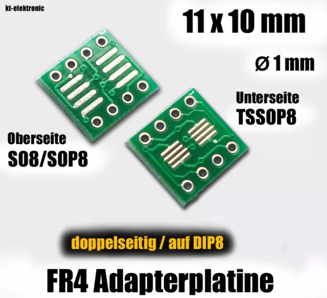 10 Stück SO8 SOIC8 TSSOP8 auf DIP8 Adapterplatine 0,635mm und 1,27mm Rastermaß