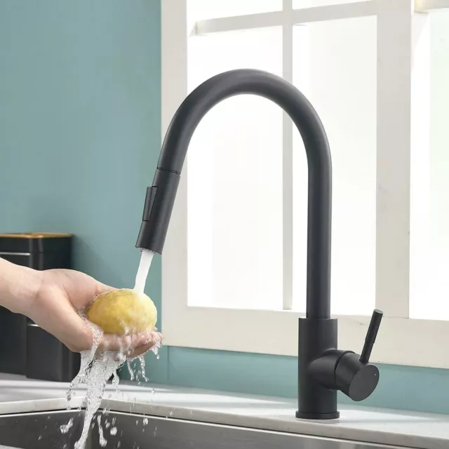 Matte Black Kitchen Tap Sink Mixer Taps Pull Out Spray Head Single Lever Faucet