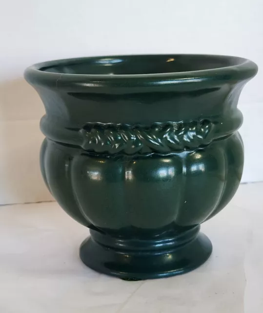 Haeger Pottery Vase 1999 Matte Dark Green Art Deco Footed Ceramic Planter 5-1/2"