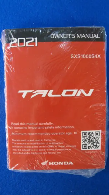 Honda 2021 Talon SXS1000S4X Original Owners Manual  NEW F456