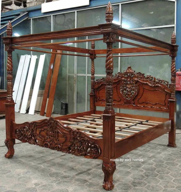 BESPOKE 6' Super King 181x201 mahogany Wood french rococo style Four poster bed BESPOKE 6' Super King 181x201 mahogany Wood french rococo style Four poster bed