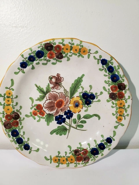Majolica Plate Faience Faventina Italy Ceramic Pottery Yellow  Multicolor Floral