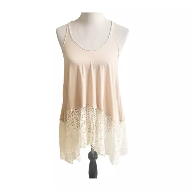 We The Free Oversized Crochet Hem Tank Tan Cream Size XS Bohemian Beach